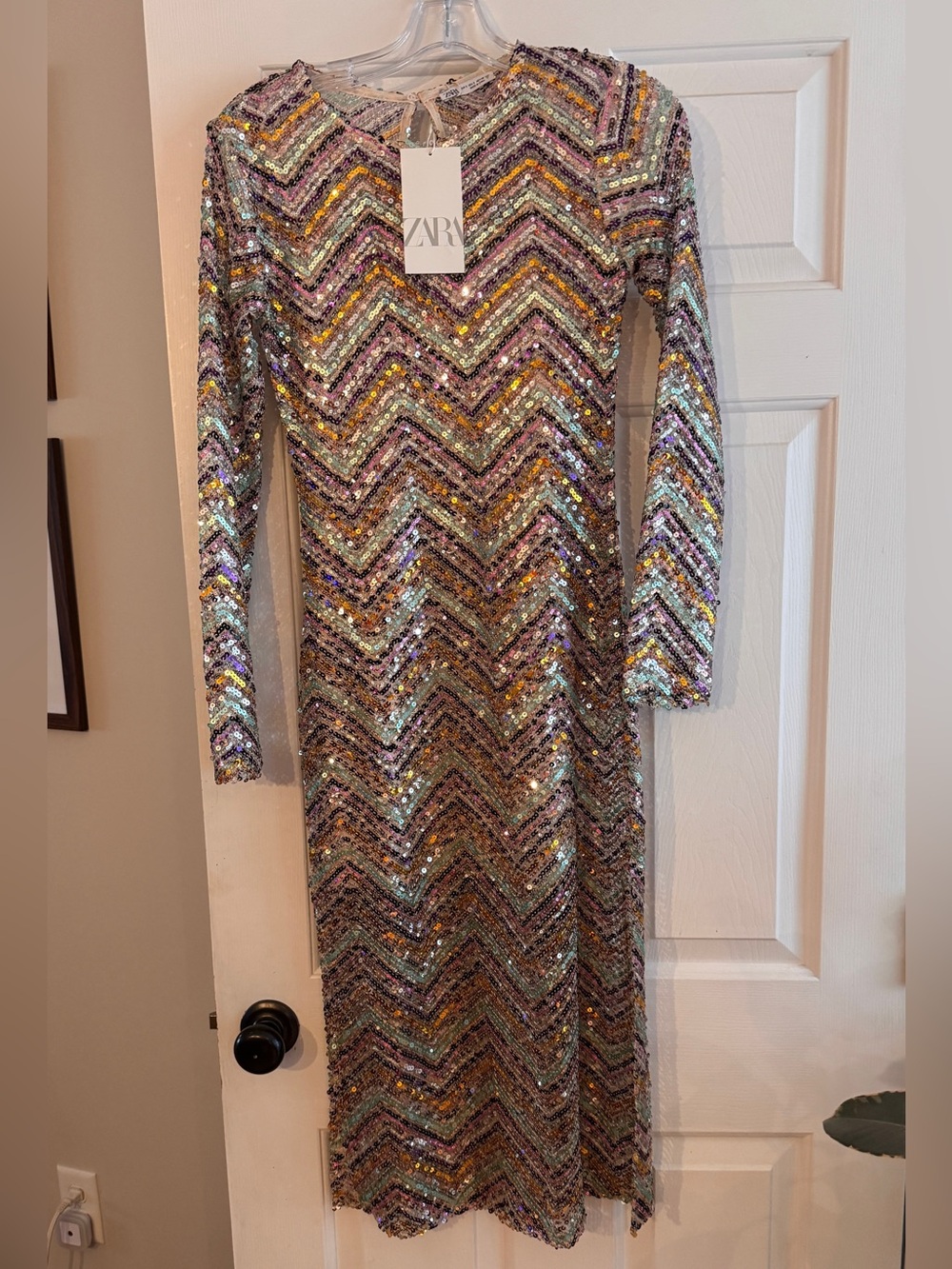 ZARA Multicolor Sequin Chevron Top in Pastel & Metallic Stripes